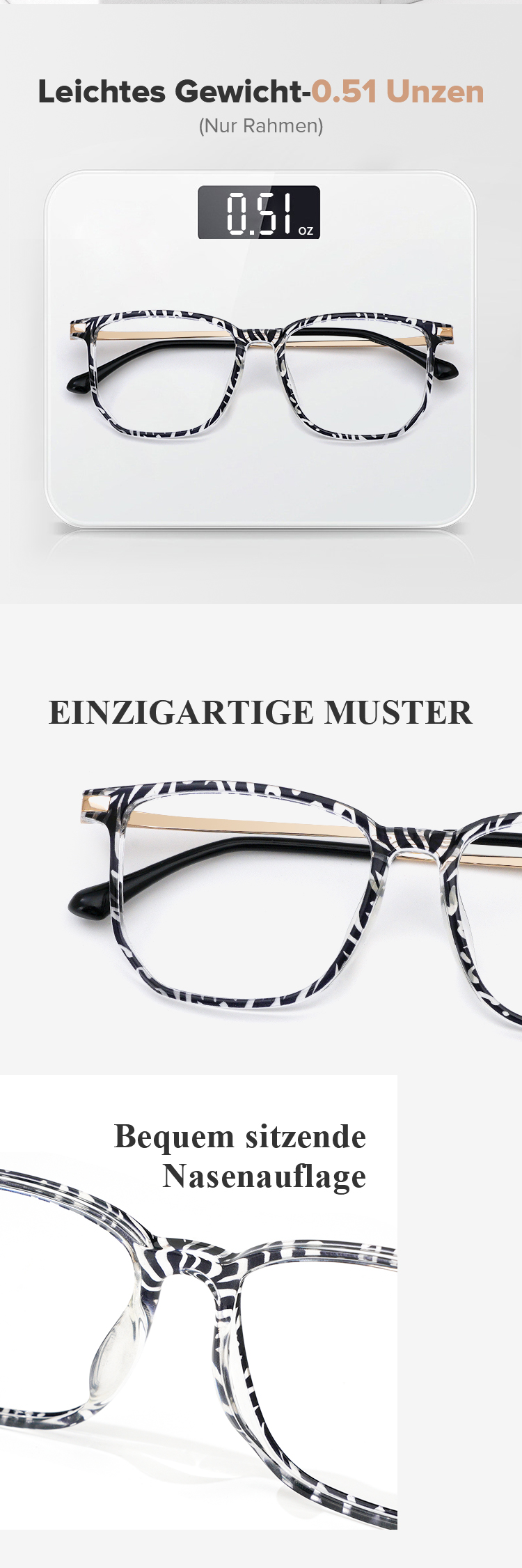 Fezell Schwarz-Weiß Rechteckig Brille