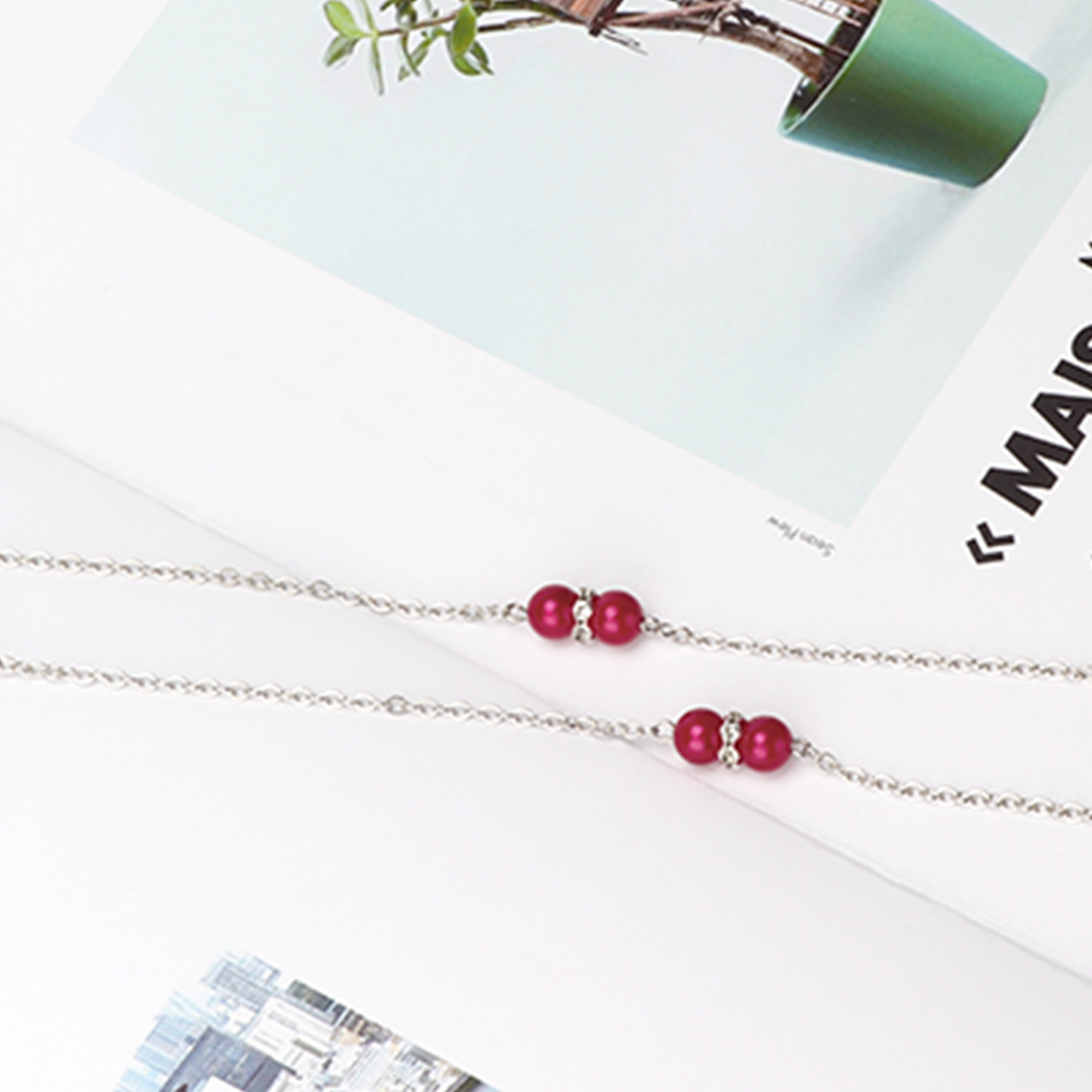 ZEELOOL Fannie Silber-Rot Brillenkette
