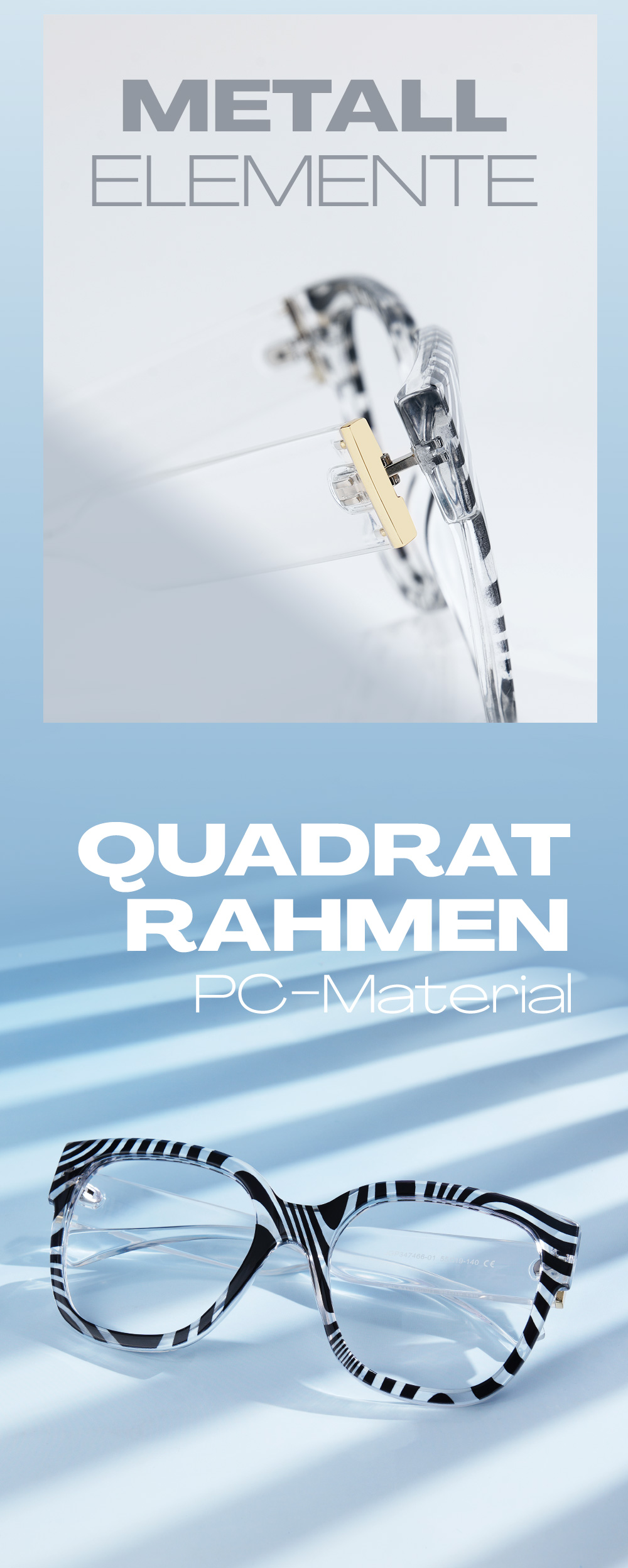Trisha Schwarz-Weiß Quadratisch Brille