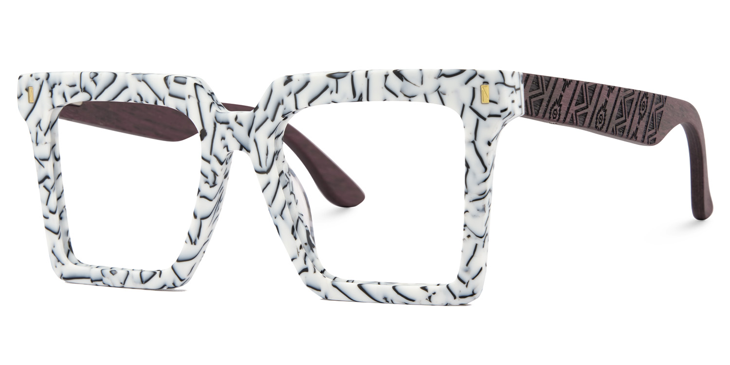 Pierre Weiß-Blumendruck Quadratisch Brille2