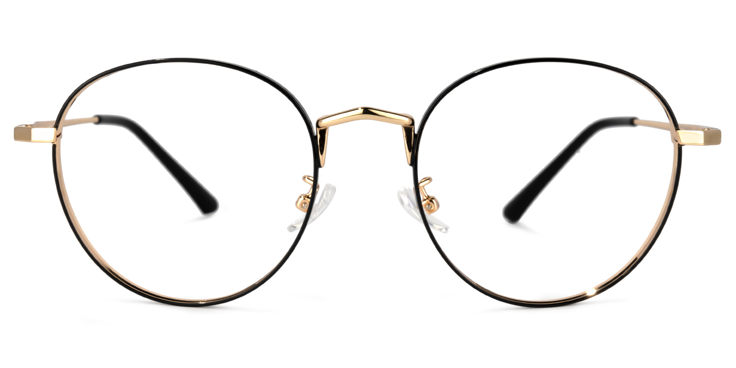 Queeny Schwarze Gold Runde Brille0