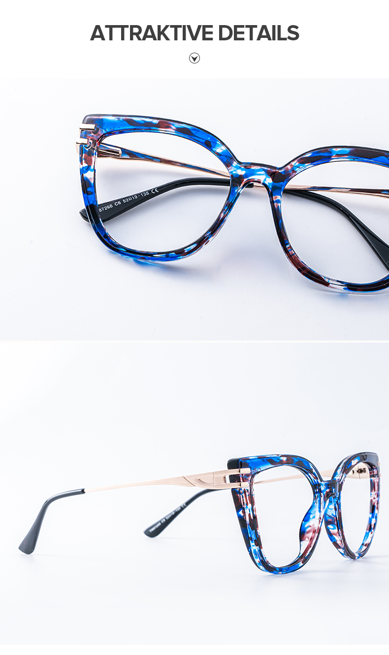 Caitlyn Blumendruck-Blau Cateye Brille