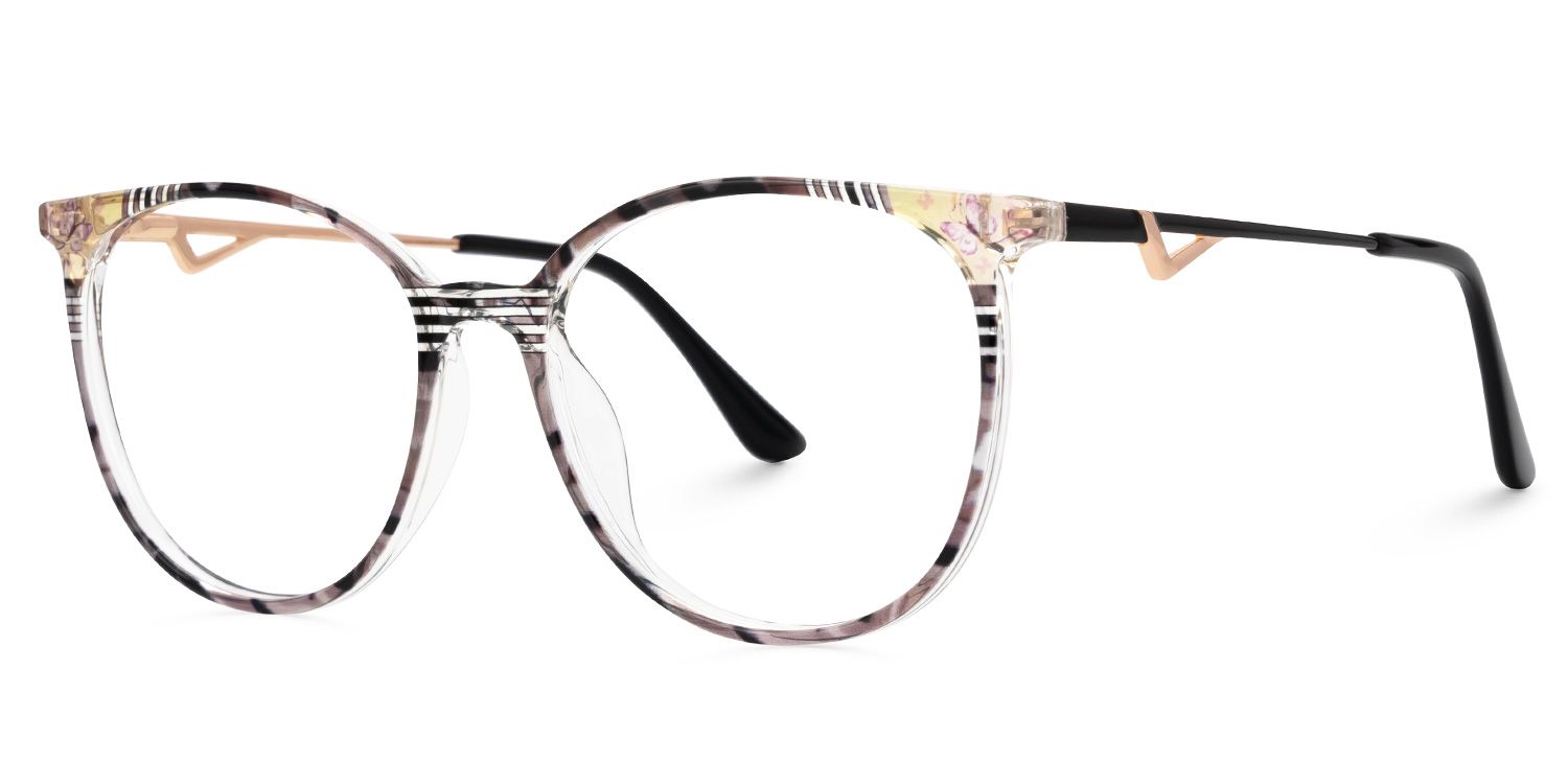 Babbage Blumendruck-Braun Rund Brille1