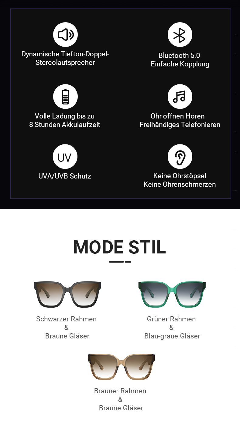 Kaylee Braun Quadratisch Bluetooth Sonnenbrille