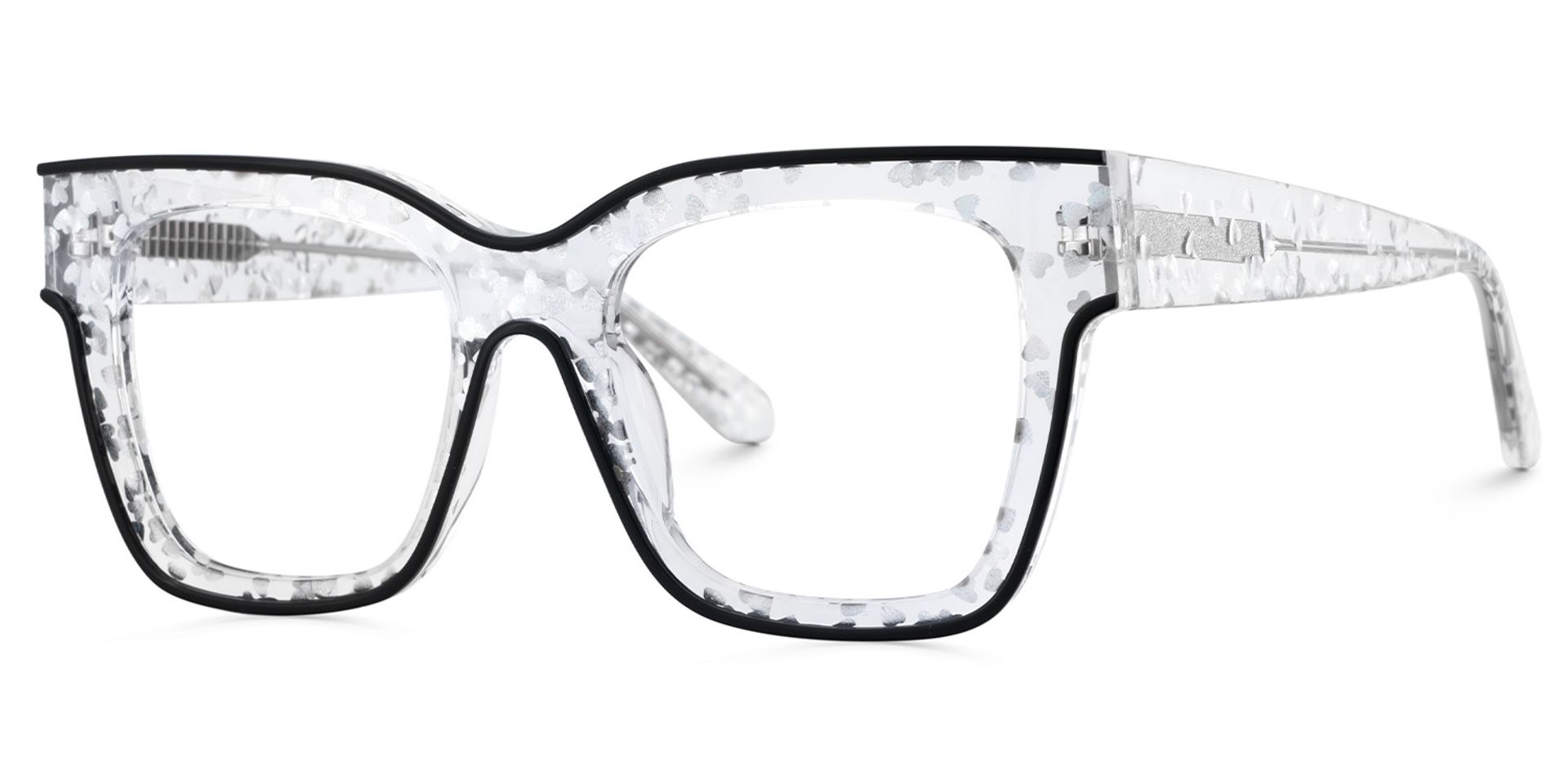 Zerica Schwarz Klar Quadratisch Acetat Brille2