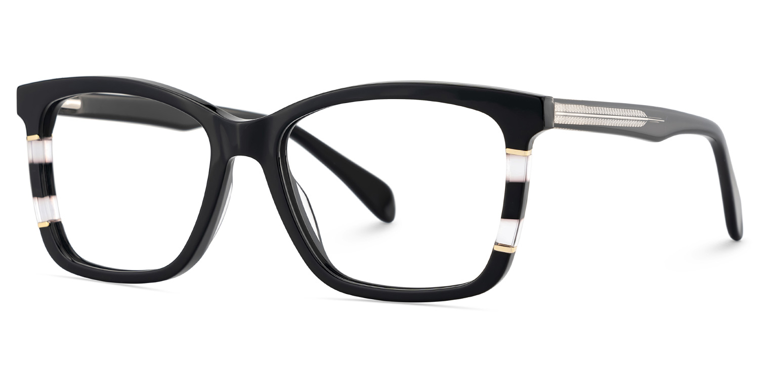 Clara Schwarz Rechteckig Acetat Brille2