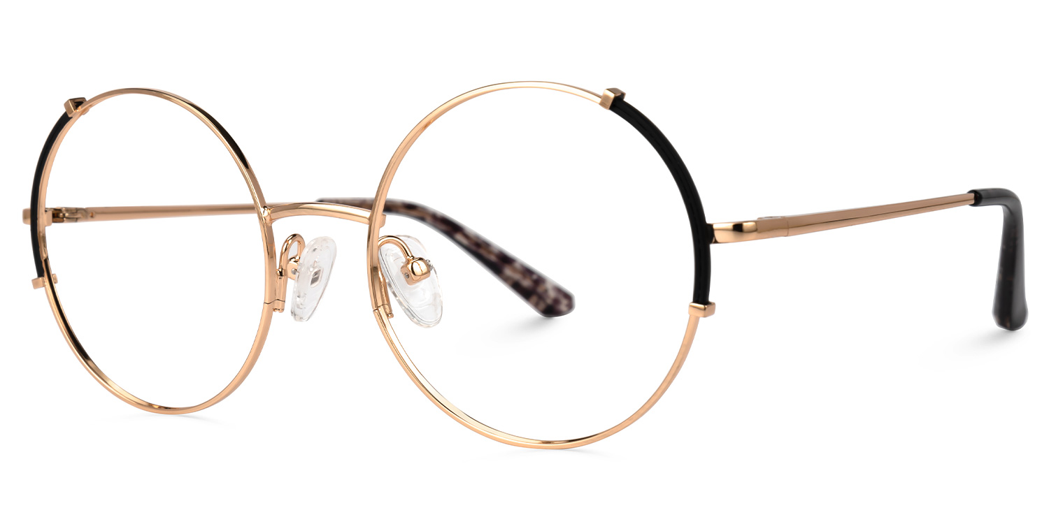 Rindy Schwarz-Gold Rund Brille1