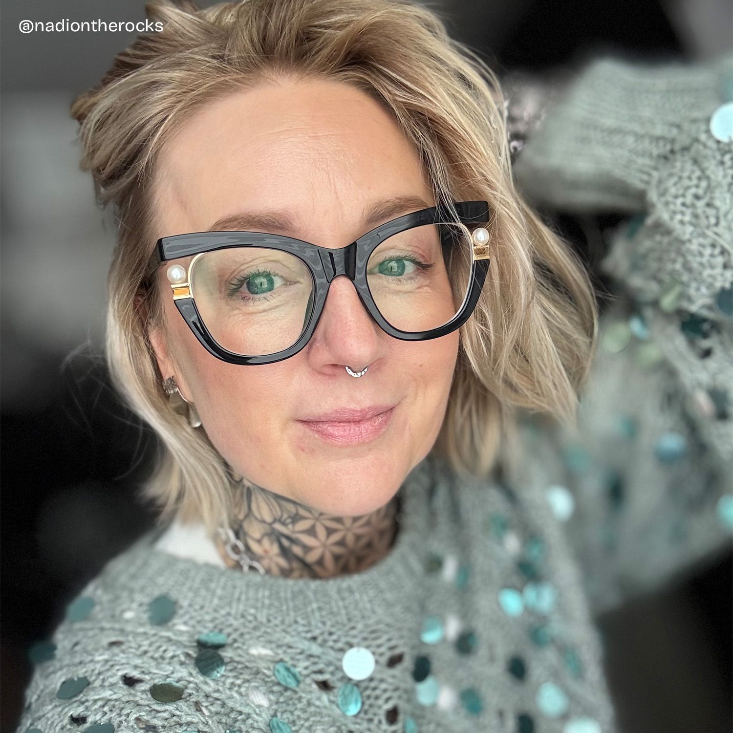 Pearl Schwarz Cateye Gemischte Materialien Brille10