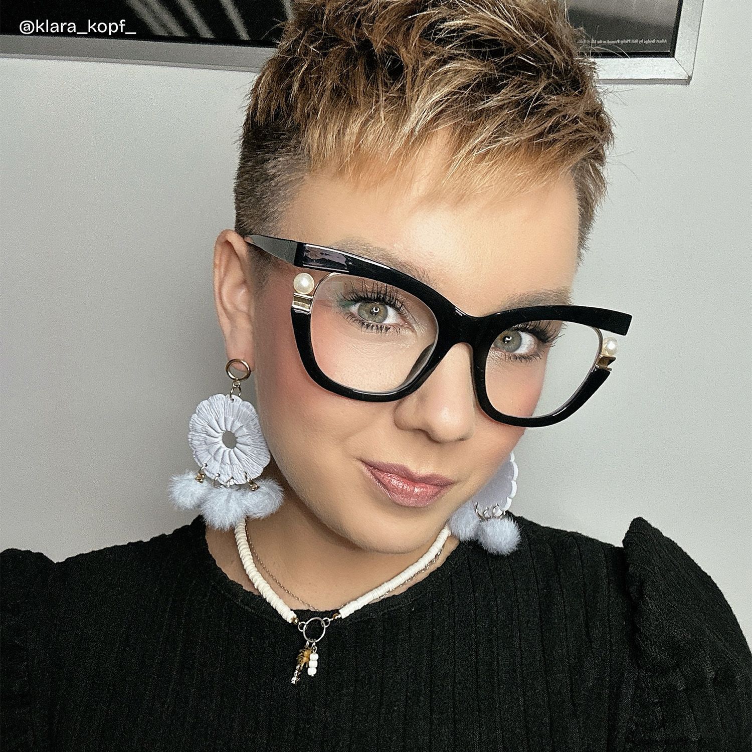 Pearl Schwarz Cateye Gemischte Materialien Brille9