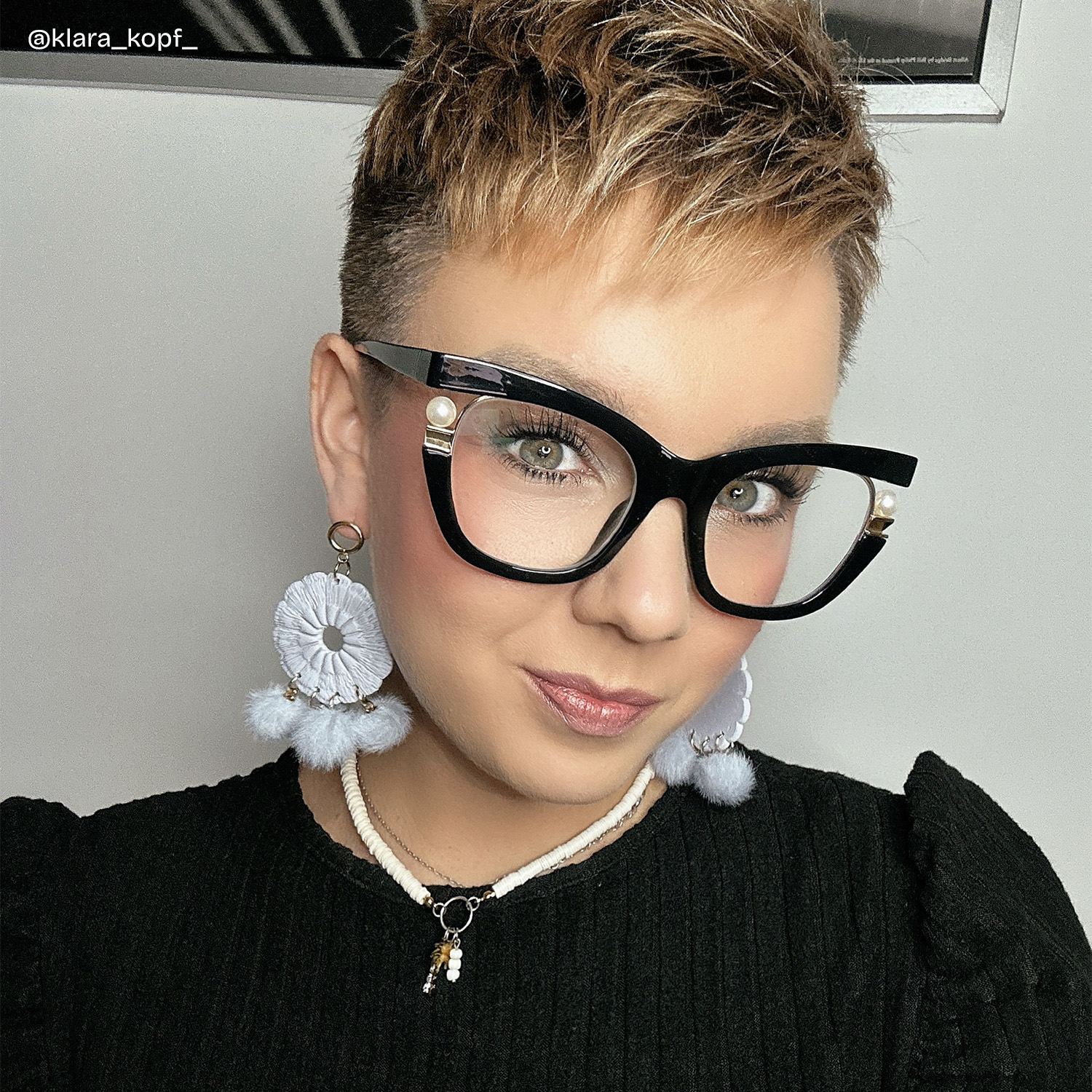 Pearl Schwarz Cateye Gemischte Materialien Brille7