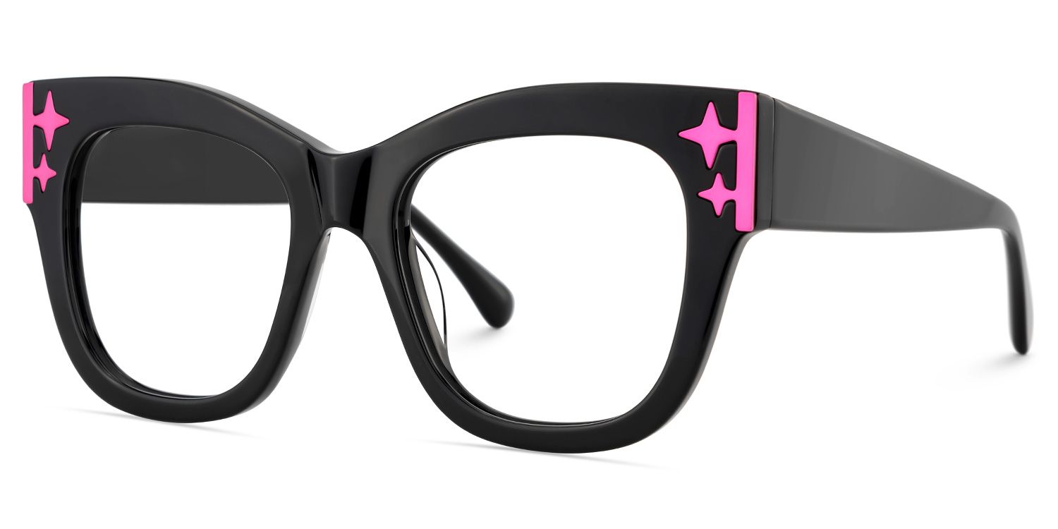 Minfia Schwarz-Rosa Quadratisch Acetat Brille4