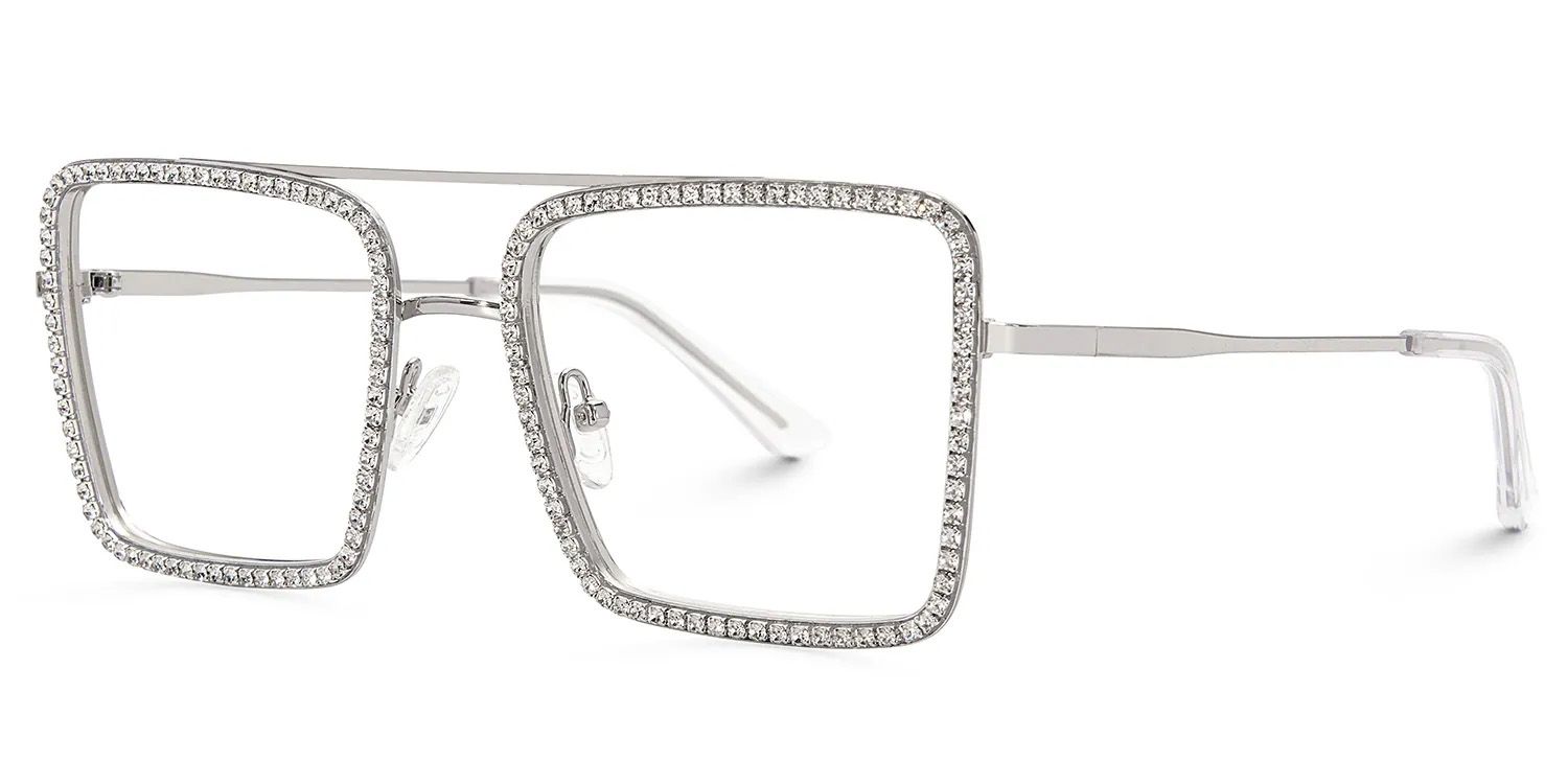 Diva Silber Quadratisch Metall Brille3
