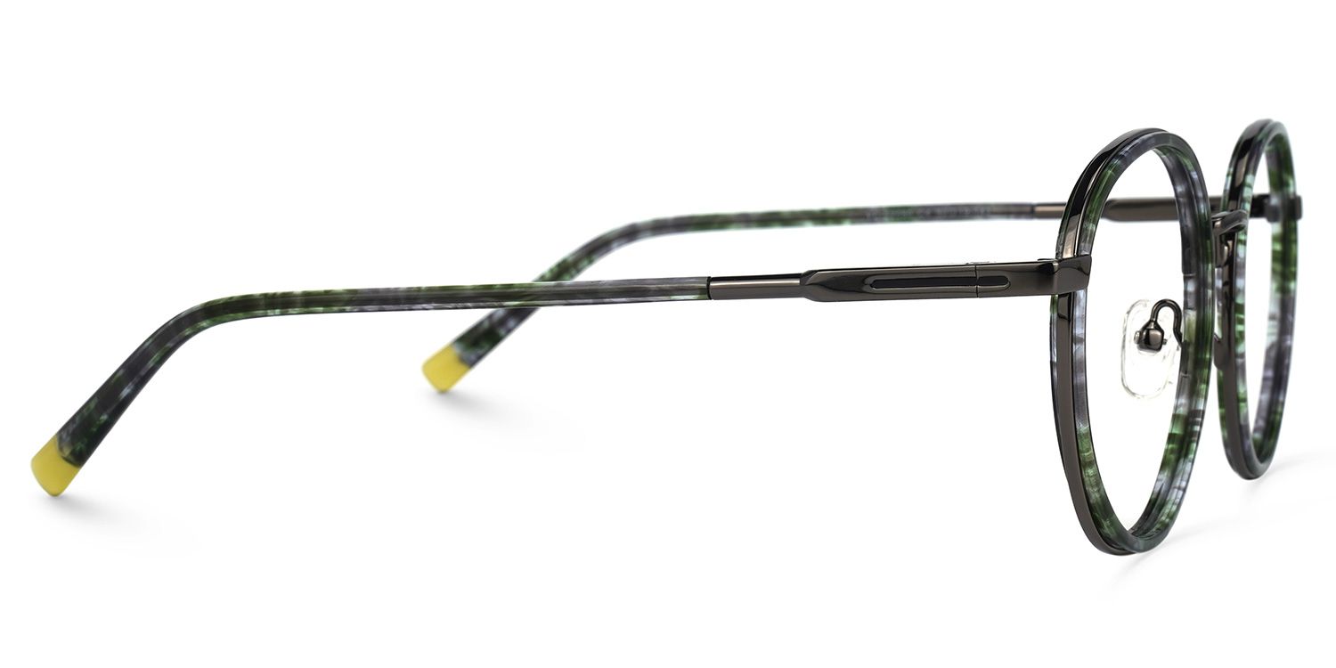 Emmanuel Blumendruck-Dunkelgrün Rund Brille2