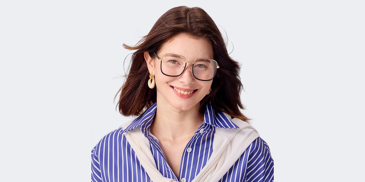 Perfecta Schwarz Quadratisch Gemischte Materialien Brille1