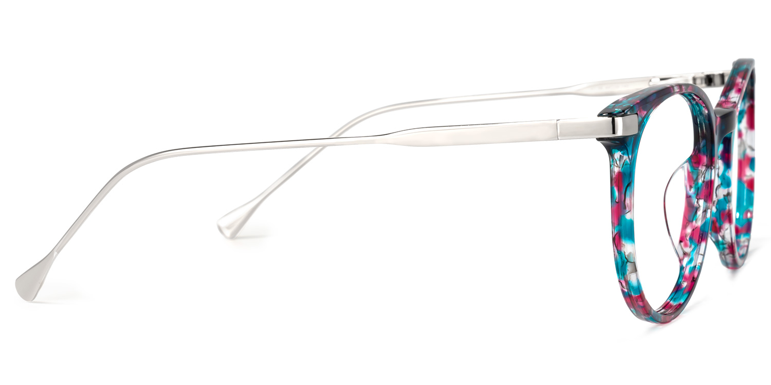 Lenid Blumendruck-Blau Rund Brille2