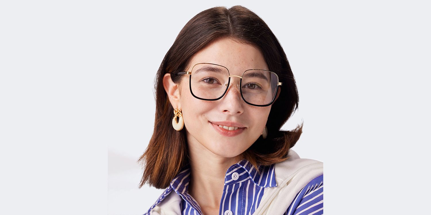 Perfecta Schwarz Quadratisch Gemischte Materialien Brille2