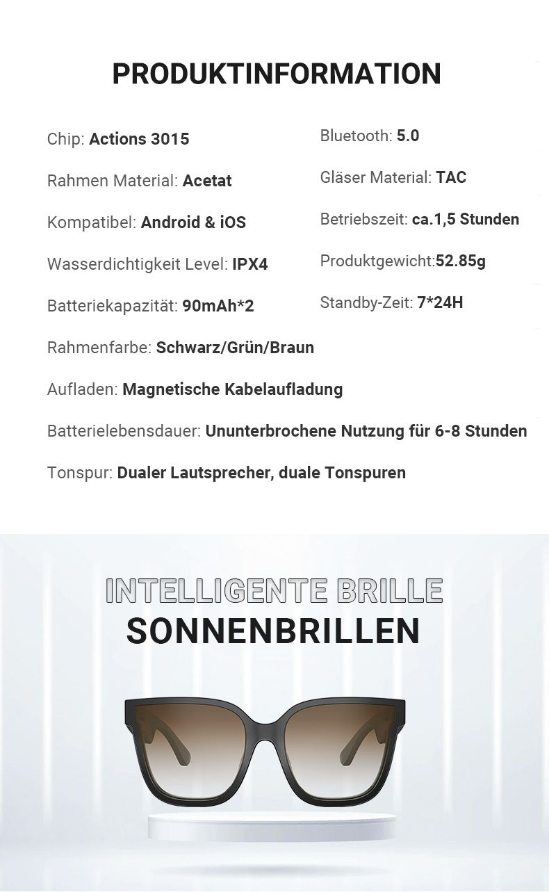 Kaylee Braun Quadratisch Bluetooth Sonnenbrille
