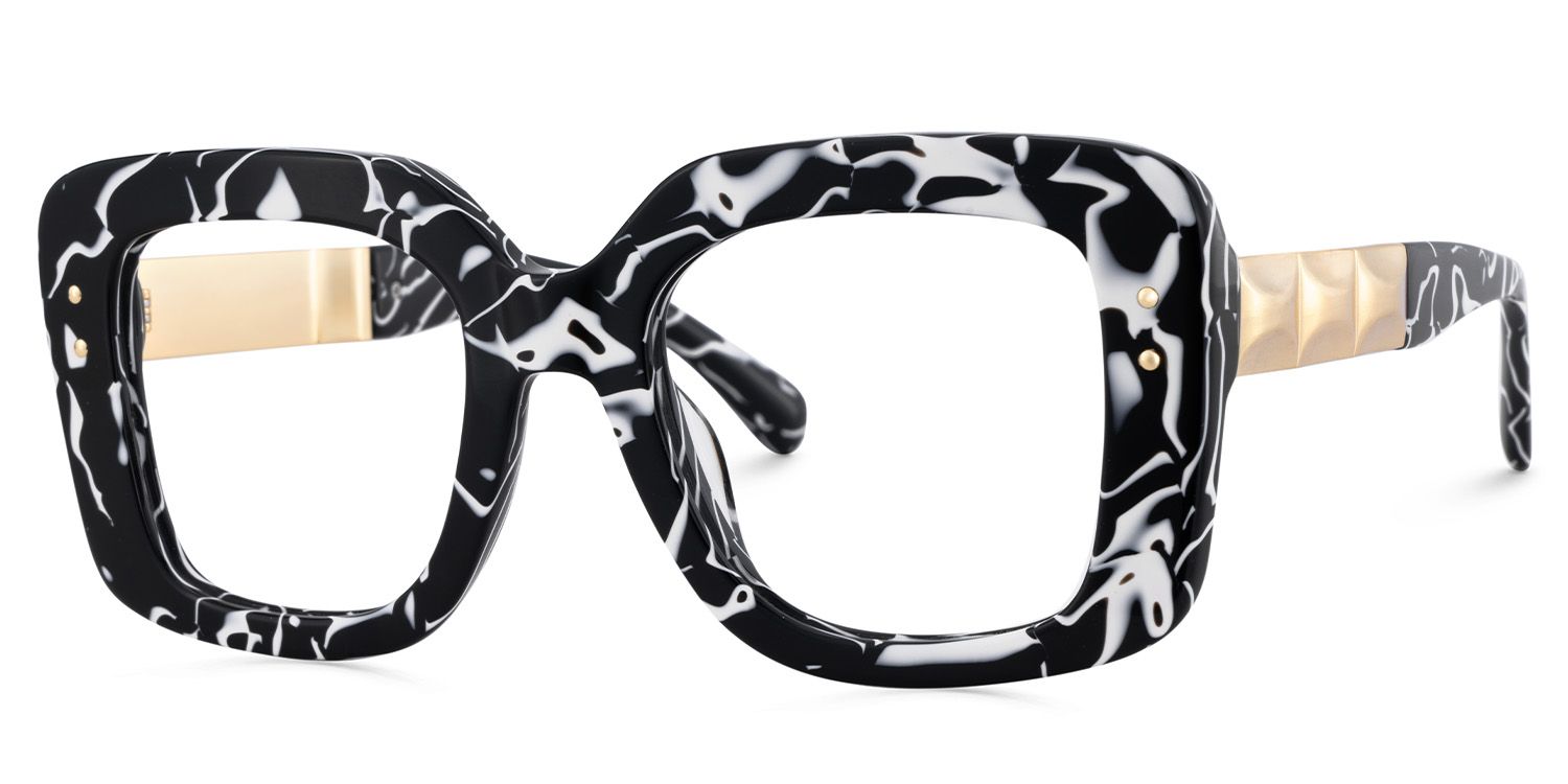 Yary Schwarz-Blumendruck Quadratisch Gemischte-Materialien Brille2