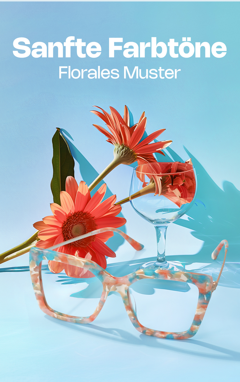 Flora Orange-Bunt Quadratisch Brille