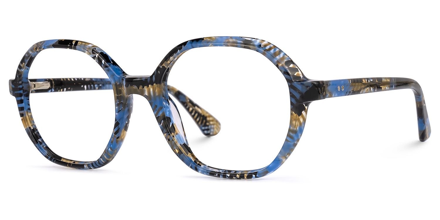 Selma Blumendruck-Blau Geometrisch Brille1