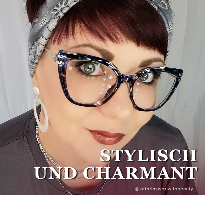 Caitlyn Blumendruck-Blau Cateye Brille