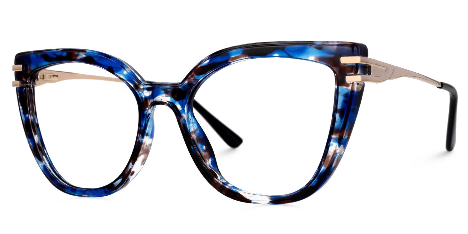 Caitlyn Blumendruck-Blau Cateye Brille3