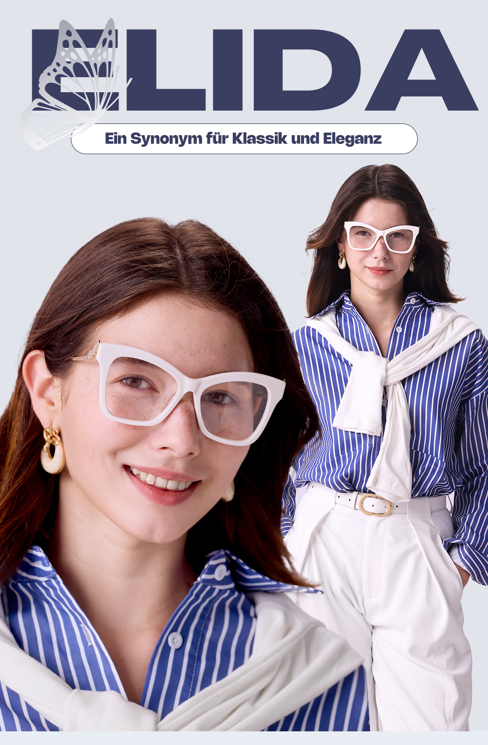 Elida Weiß Schmetterling Brille
