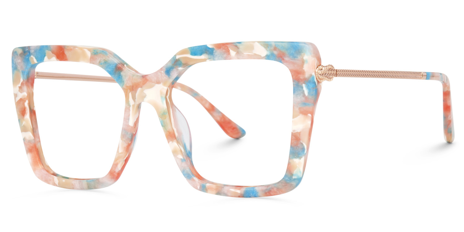 Flora Orange-Bunt Quadratisch Brille1