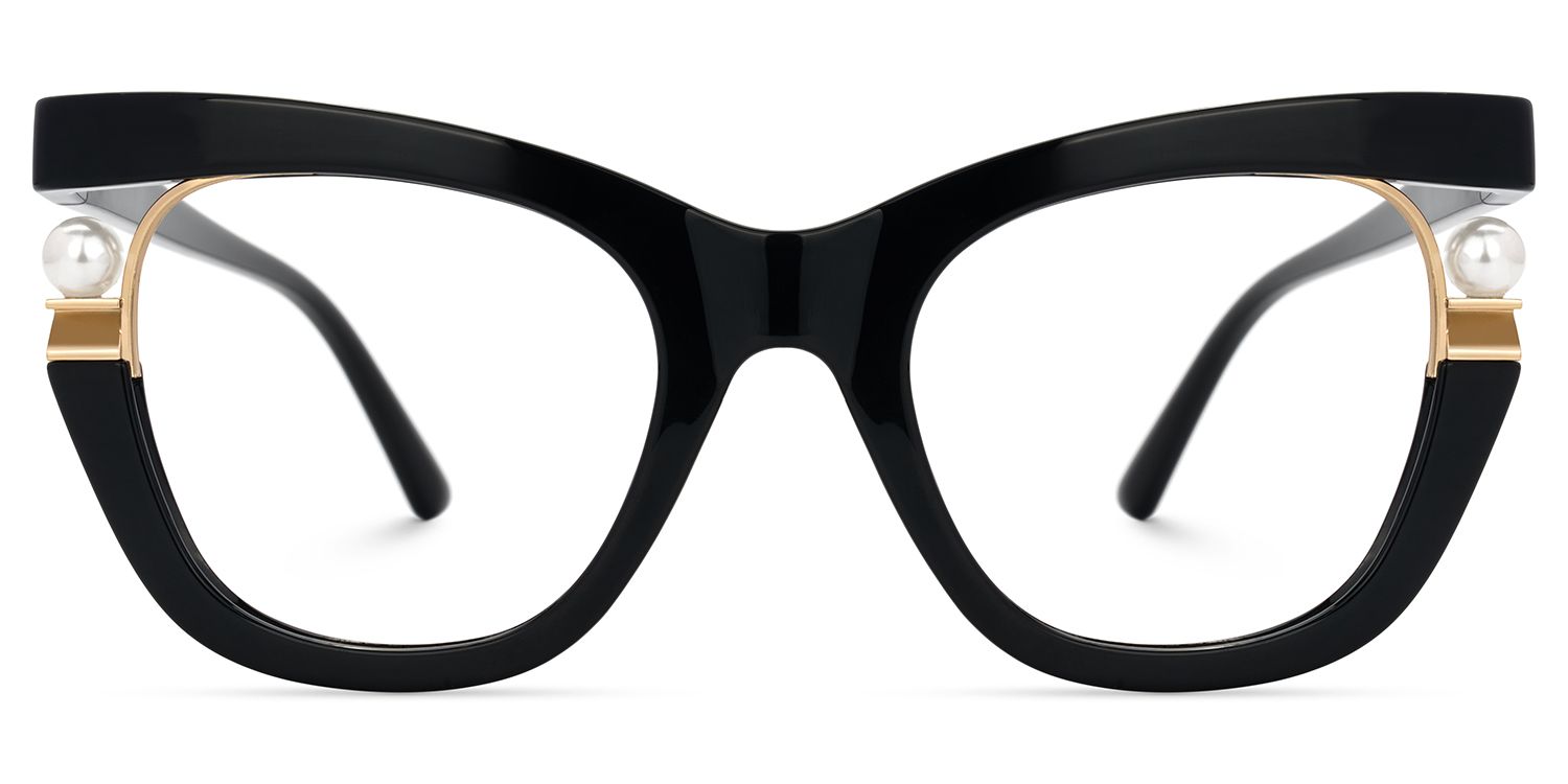 Pearl Schwarz Cateye Gemischte Materialien Brille2