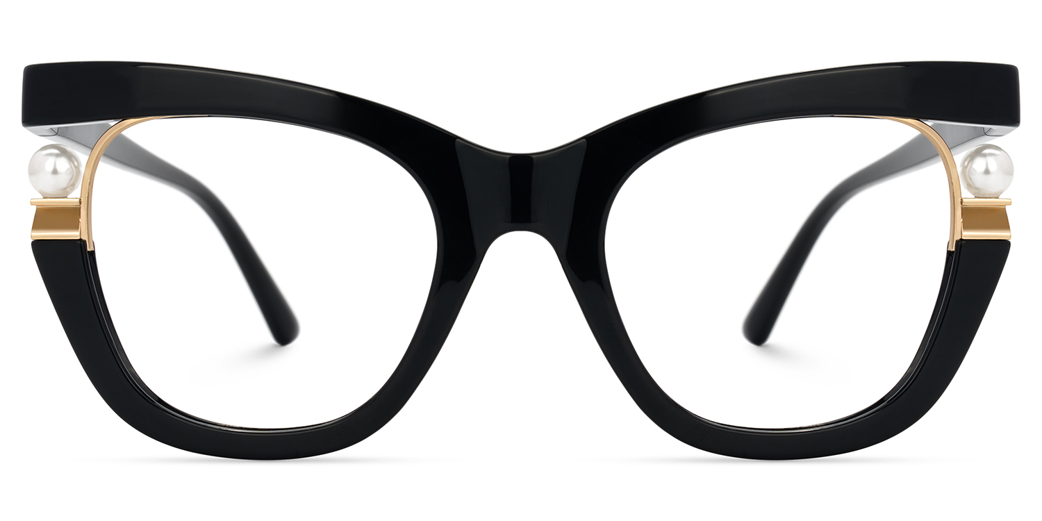 Pearl Schwarz Cateye Gemischte Materialien Brille2