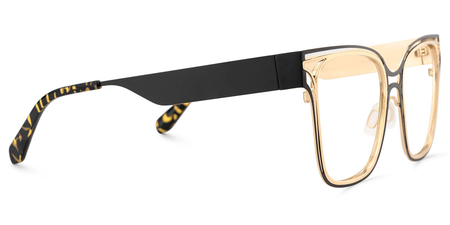 Dacarine Schwarz-Gold Quadratisch Metall Brille5