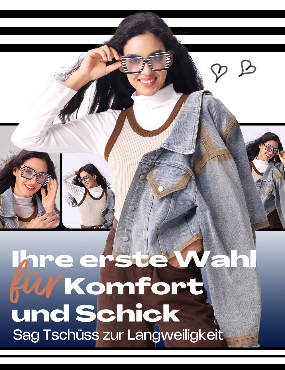 Poutine Schwarz-Weiß Quadratisch Brille