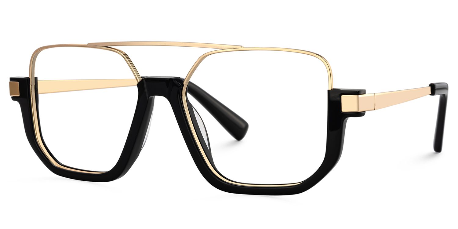 Oromiya Schwarz-Gold Pilot Gemischte-Materialien Brille1