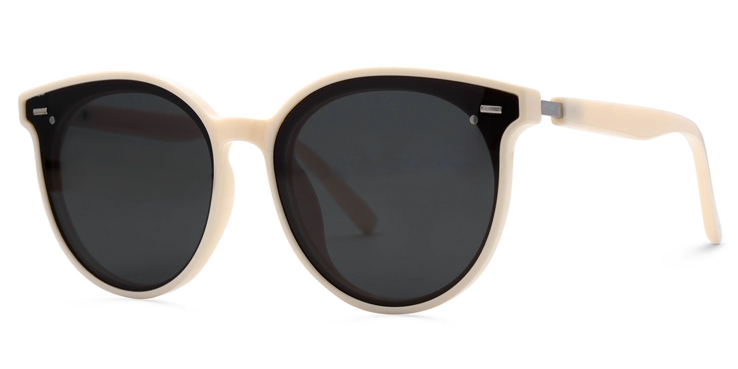 Percia Round Weiß Beige Sonnenbrille mit Sehstärke | ZEELOOL1