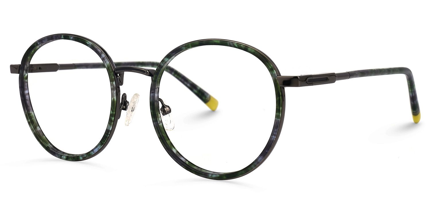 Emmanuel Blumendruck-Dunkelgrün Rund Brille1